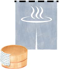 暖簾と湯桶のイラスト