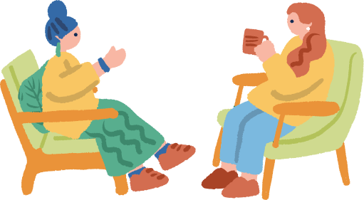カフェで雑談する女性のイラスト