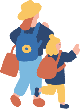 親子で散策しているイラスト